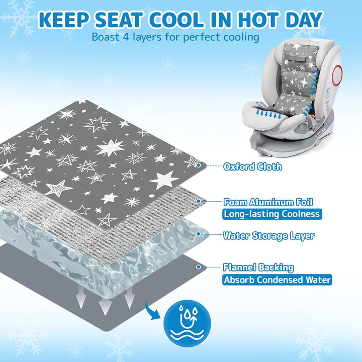 Car Seat Cooling Pad for Toddler with Removable Ice Pack, Summer Baby Cooling Pad for Car Seats and Strollers, Portable Carseat Cooler Ice Cushion, Keeping Baby Cool in the Summer, Gray