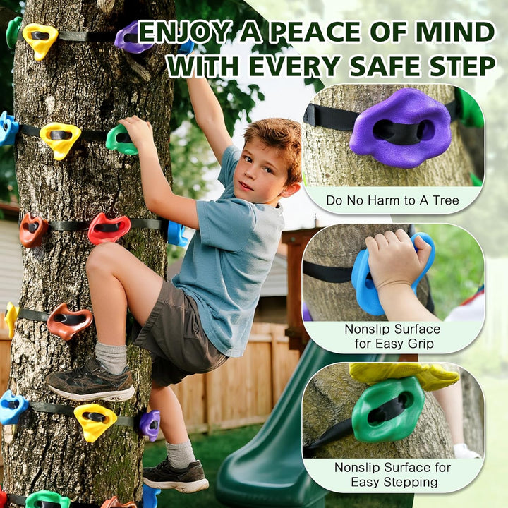 20 Ninja Tree Climbing Holds for Kids Climber, Adult Climbing Rocks with 6 Ratchet Straps for Outdoor Ninja Warrior Obstacle Course Training