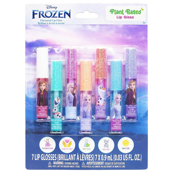 Disney Frozen 7 Piece Plant Based Lip Gloss, Girls Party Favors, First Makeup Set for Girl, Perfect for Parties, Sleepovers, and Birthday Gifts, Ages 3+, by
