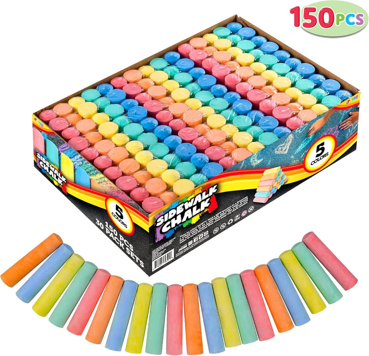 150 Pcs Sidewalk Chalk Set in 30 Packs, 5 Colors, Giant Box Non-Toxic Jumbo Washable Chalk for Outdoor Art Play, Painting on Chalkboard, Kitchen, Blackboard, Playground, Outdoor