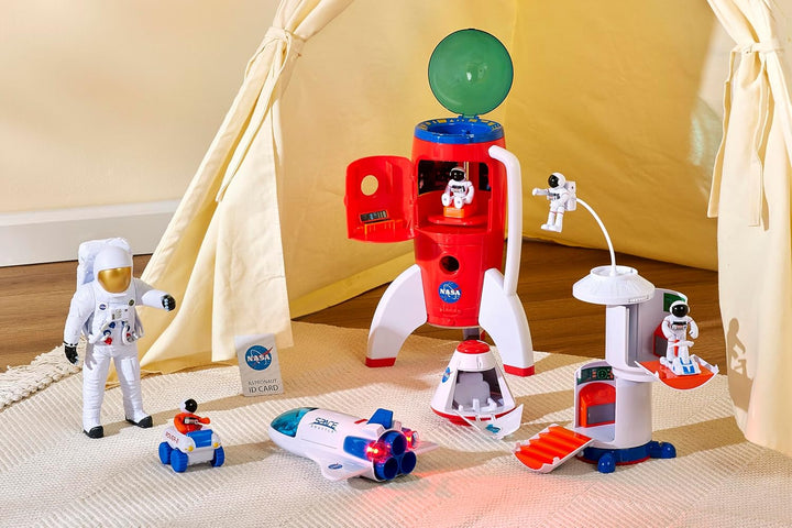 Spaceship Rocket Toy Playset with 2 Astronauts and Rover Vehicle - Lights and Sound, Carrying Handle Play and Explore Space- Space Adventure Series by