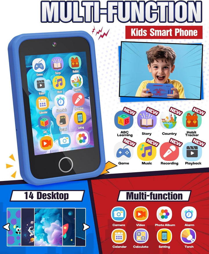 Kids Smart Phone, Spider Toys Phone for Boys 3 4 5 6 7 8 Years Old, Dual Camera, 3.5'' Touchscreen Kid Phones, Educational Toy for Toddler Kids Christmas Birthday Gifts, ABC Learning, Habit Tracker