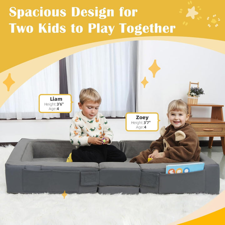 Toddler Travel Bed, Folding Floor Cot for Travel, Portable Kids Bed for Sleeping, Washable Toddler Cot for Children 18M – 5Yr Old, Grey