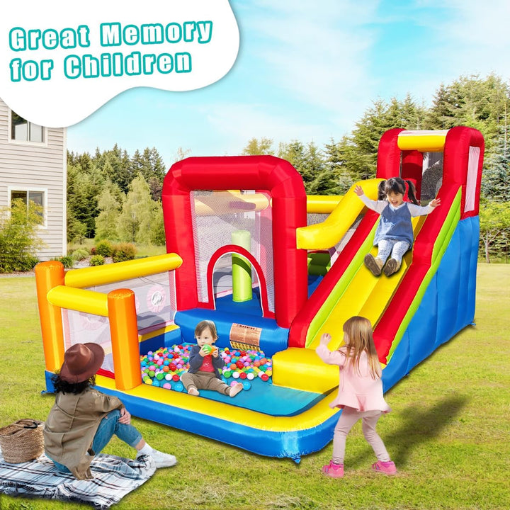 Bounce House, Inflatable Bounce Castle with Blower for Kids, Blow up Jumping Bouncer with Slide, Climbing Wall, Obstacles, Trampoline, Ball Pit Pool for Indoor Outdoor