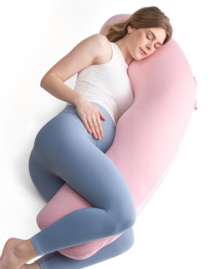 Pregnancy Pillows for Side Sleeping, J Shaped Maternity Body Pillow for Pregnancy, Soft Pregnancy Pillow with Jersey Cover for Head Neck Belly Support, Grey
