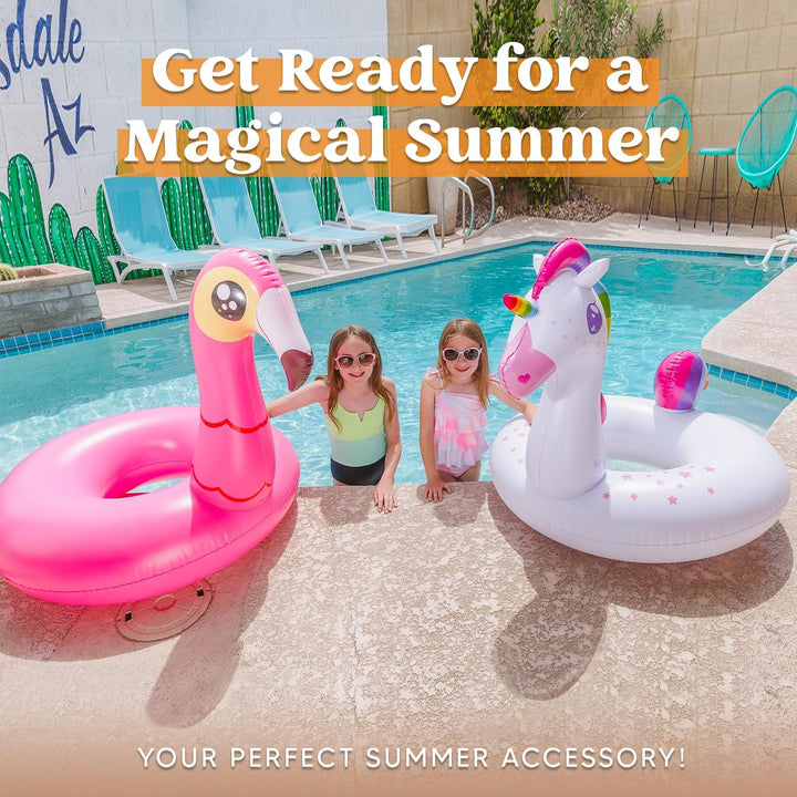 2-Pack Flamingo Unicorn Pool Float - Fun Floaties Inflatable Swimming Pool Tubes Toys Party Decorations, Summer Vacation Lake Beach Floaty Swim Rings Raft Lounger for Adults & Kids