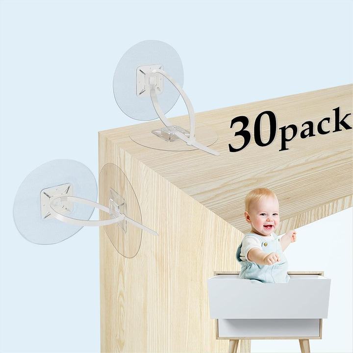 Furniture Anchors (30 Pack) No Drill Upgraded Furniture Straps for Baby Proofing, Self-Adhesive Secure 168 Pound Furniture Prevent Falling anti Tip Earthquake Straps for Child Safety