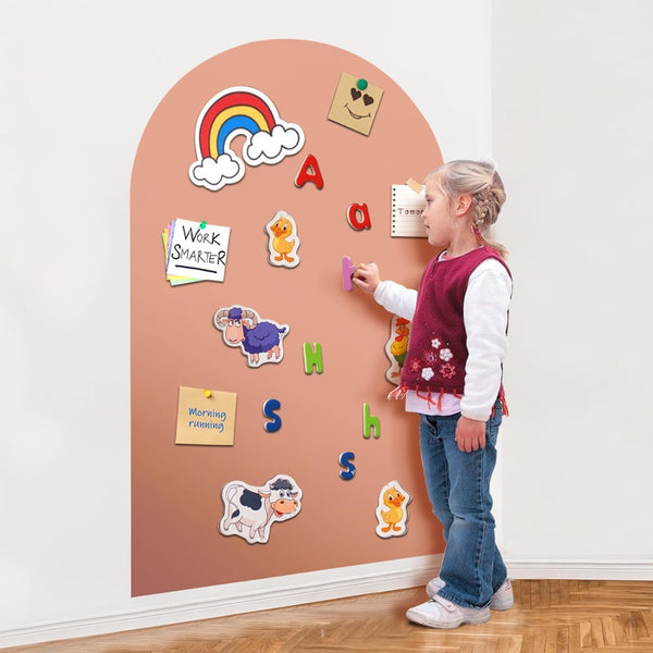 Magnetic Wall Decal Arch, 15" X 31" Magnetic Chalk Board Sticker for Kids, Playroom, Home（Milk Tea）