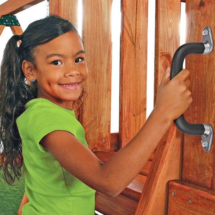 Black Playground Safety Handles, Non-Slip Kids Playground Grab Handles, Durable Indoor Outdoor Playset Hand Grips for Playhouse, Treehouse, Climbing Frame, Jungle Gym, Swing Set, 2 Pack