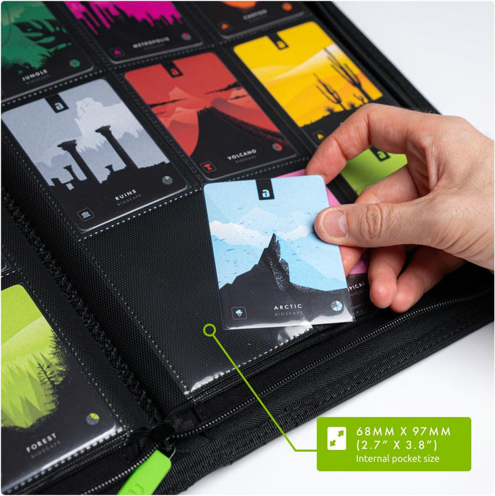 9 Pocket Trading Card Zip Binder, 360 Cards, Premium Exo-Tec Album Material, 20 Side-Loading Pages, Folder for Collectible Games, Sports, TCG (Black)