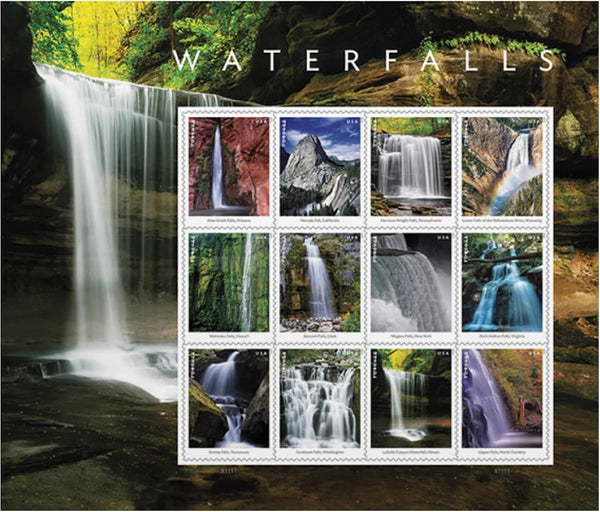 USPS Waterfalls (Sheet of 12) Forever Postage Stamps US Postal First Class Nature Rock River Park Party Announcement Celebration Anniversary Wedding 2023 Scott #5800