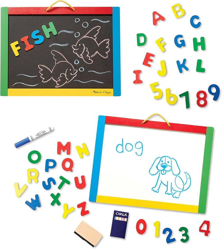 Magnetic Chalkboard and Dry-Erase Board with 36 Magnets (Numbers and Uppercase Letters), Chalk, Eraser, and Dry-Erase Pen