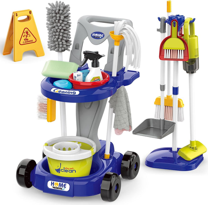 Toddler Cleaning Set，Kids Cleaning Toy Set，New 29-Piece Detachable Kids Cleaning Set for Toddlers - Pretend Play Educational Cleaning Carts (Red)