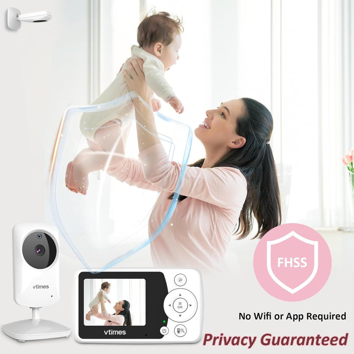 Baby Monitor with Camera and Audio, Video Baby Monitor No Wifi Night Vision 2.4" LCD Screen Portable Baby Camera Monitor Alarm Lullaby Temperature Sensor and 1000Ft, Ideal for Baby/Elderly/Pet