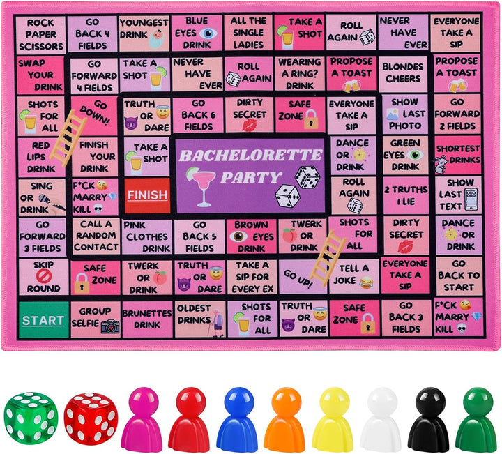 Bachelorette Party Drinking Games for Adults, Rubber Mat Drinking Board Game, Funny Party Interactive Drinking Games for Girls Night, Bachelorette Party, Age 21+, 2-8 Players