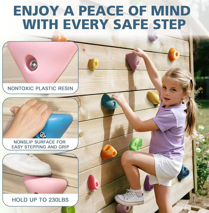 32 Rock Climbing Holds Multi Size for Kids, Adult Rock Wall Holds Climbing Rock Wall Grips for Indoor and Outdoor Playground Play Set
