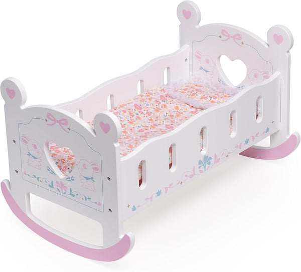 Wooden Baby Doll Crib, Baby Doll Bed Toys, for Dolls up to 18 Inch, Doll Accessories - with Mattress, Pillow, Quilt, Gift for Boys & Girls, Ages 3+