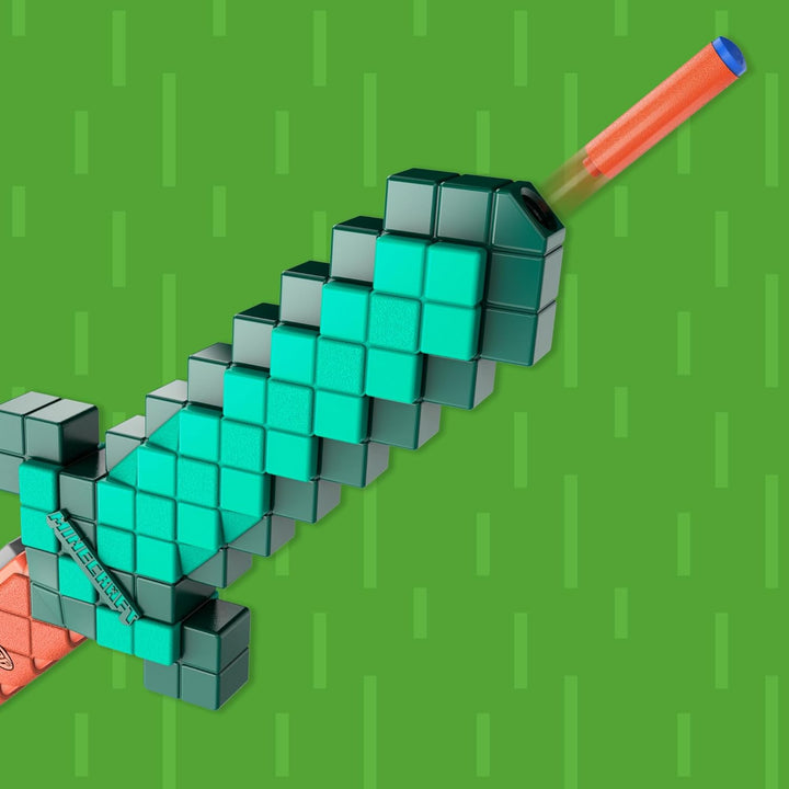 Minecraft Sword Dart Blaster, Pull Back Priming, Foam Edge, 8 N1 Darts, Ages 8+