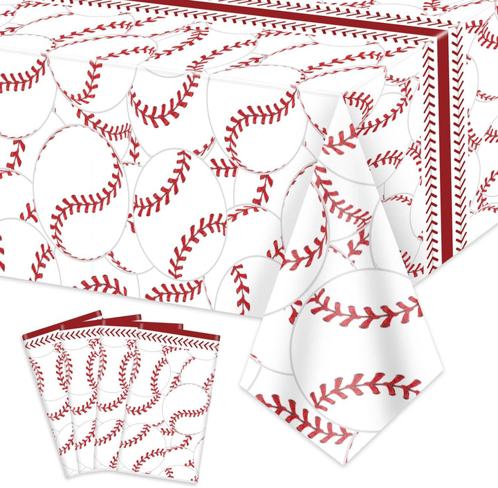 4 Pcs Baseball Tablecloths, Rectangular Baseball Pattern Table Cloth Disposable Party Decorations Table Covers for Boys Sports Event Birthday Party Supplies, 51X86 Inch