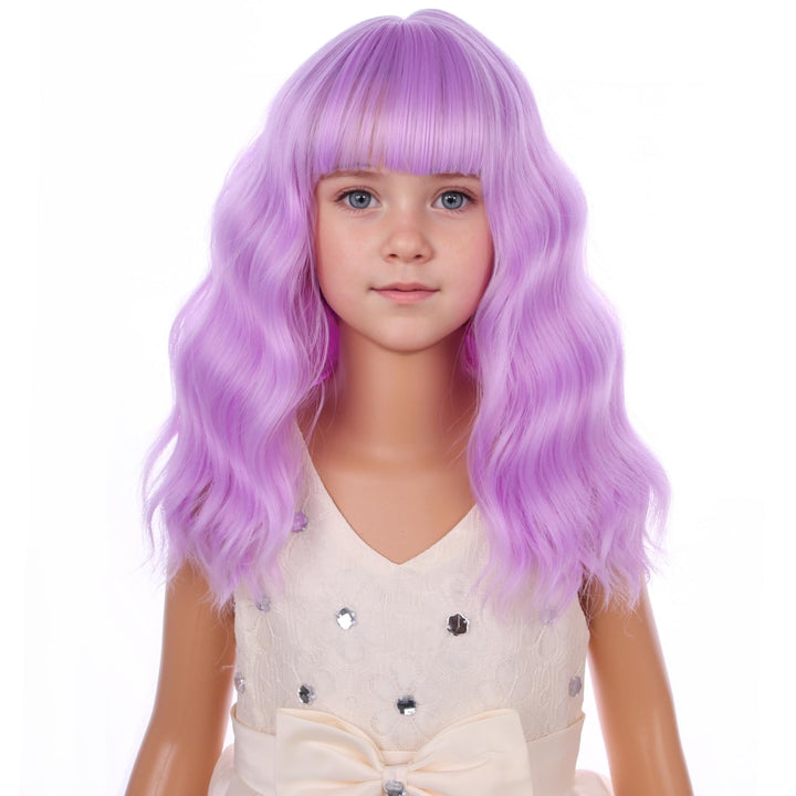 Blonde Wig Kids Child Short Wavy Wig with Bangs Flaxen Blonde Wigs Synthetic Girls Cosplay Halloween Party Costume Wigs (Flaxen Blonde)
