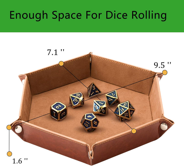 SHYVIA Dice Tray for RPG DND Table Games Metal Dice Rolling Tray Holder Dice Storage Box Larger Size Double Sided Folding PU Leather and Velvet 4 Pieces