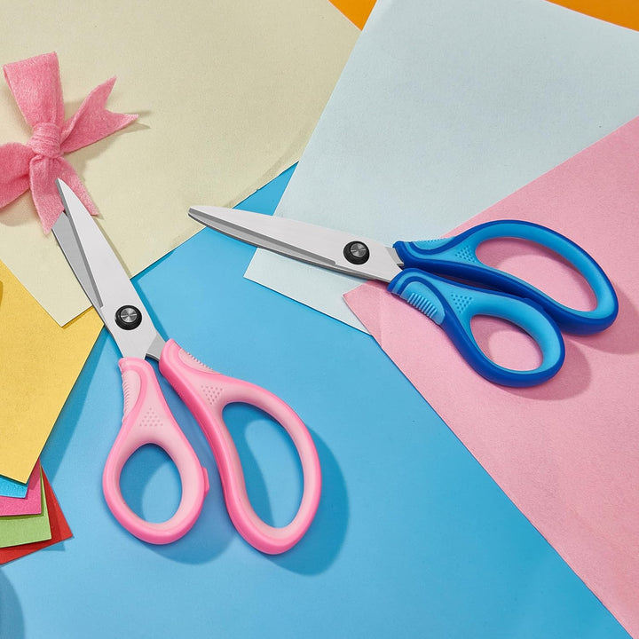 7" Real Left Handed Student Scissors, Premium Stainless Steel Blades Shears for Age 8~12,Ergonomic Semi-Soft ABS Rubber Grip, Suitable for School, Office and Family Daily Use,Pink