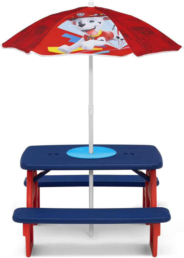 4 Seat Activity Picnic Table with Umbrella and Lego Compatible Tabletop, PAW Patrol