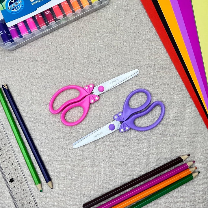 Scissors for Kids Ages 4-8 | Blunt Tip Safety Toddler Scissors, Stainless Steel Blades, ABS Plastic | School Craft Supplies, Art Projects, Pink (Princess Design with Rhinestones)