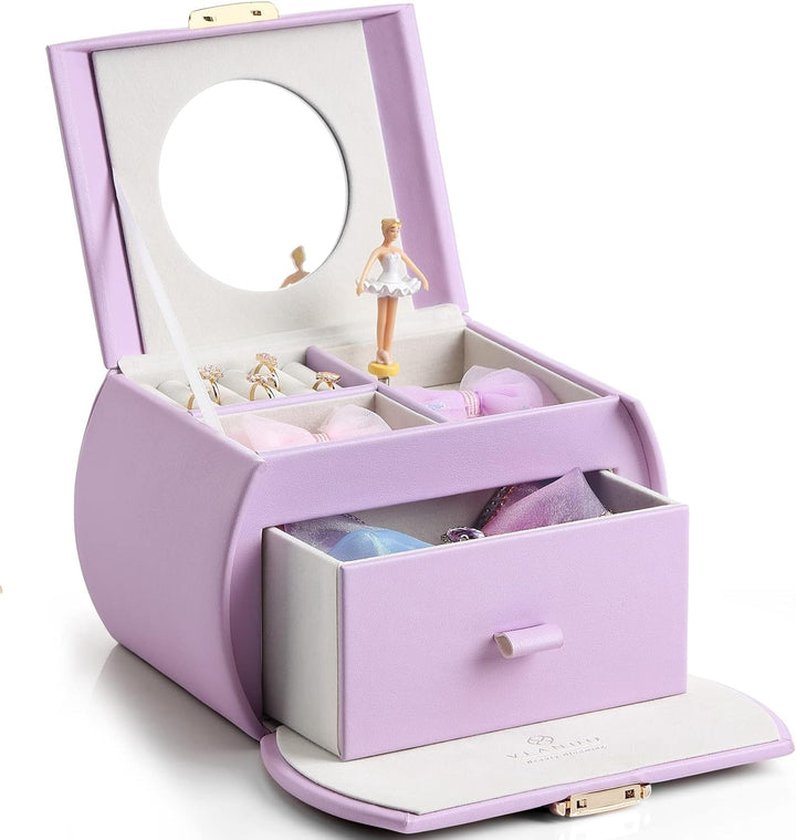 Kids Musical Jewelry Box for Girls with Drawer, Music Box with Ballerina and Stickers for Birthday Bedroom Decor, Gifts for Girls Kids - Pink