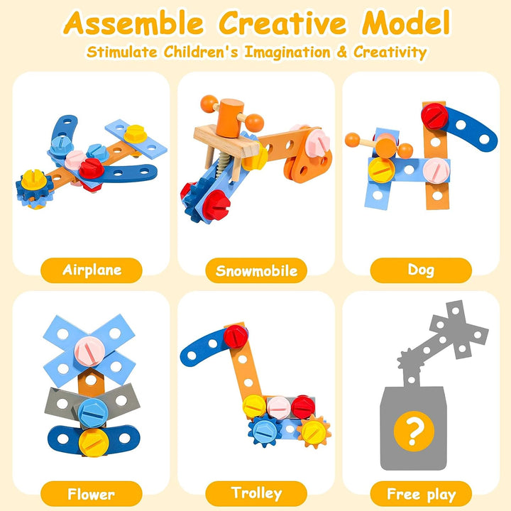 Kids Tool Set with Apron, Wooden Toddler Tool Bench Montessori Toys for 2+Year Old 39 PCS Educational STEM Construction Toys for Ages 2-4 Pretend Play Toddler Toys 3 4 5 Year Old Birthday Gift