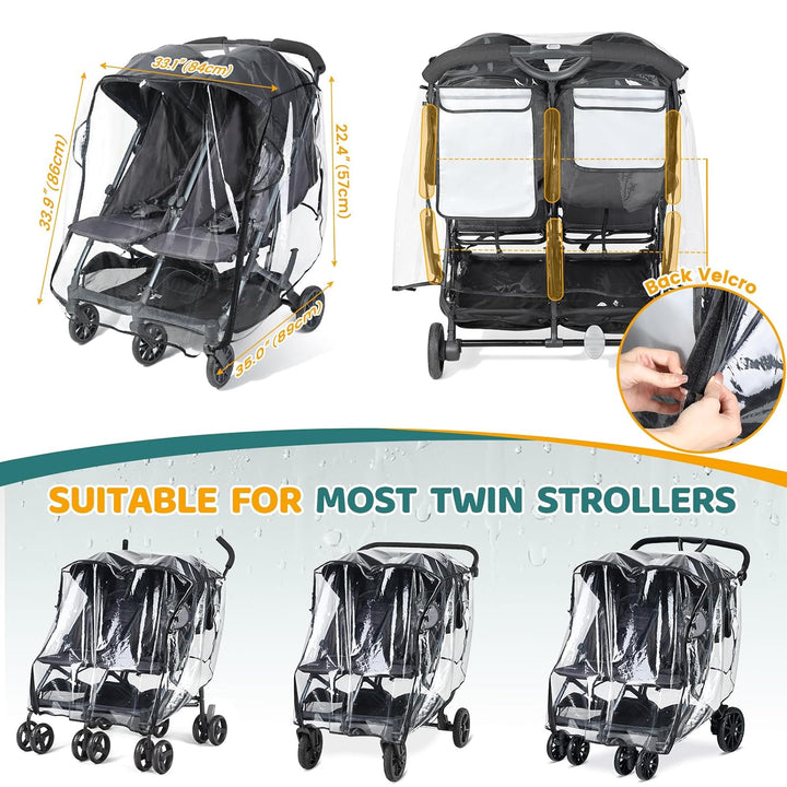 Double Stroller Rain Cover, Universal Stroller Cover for Side by Side Baby Stroller, Breathable Weather Shield for All-Weather Protection from Rain/Snow/Dust