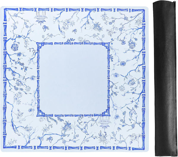 Large Blue Mahjong Mat (31.5” X 31.5”) with Black Carrying Bag, Anti-Slip, Noise-Reducing Table Cover for Mahjong, Poker, Board Games, Dominoes, and Card Games