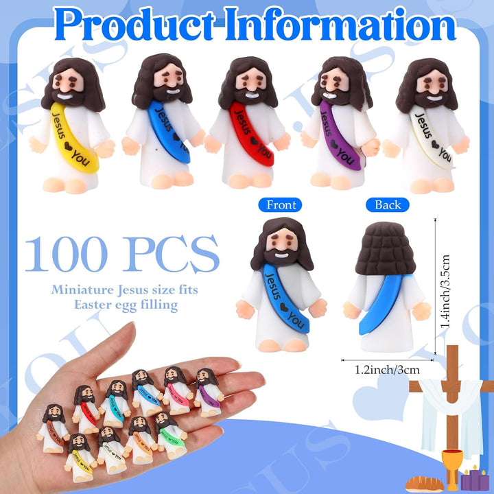 100 Pcs Little Jesus Figures Jesus Loves You Original Design Rubber Pocket Toys Little Figures to Hide and Seek Sunday School Religious Party Share Gifts(Vibrant Color)