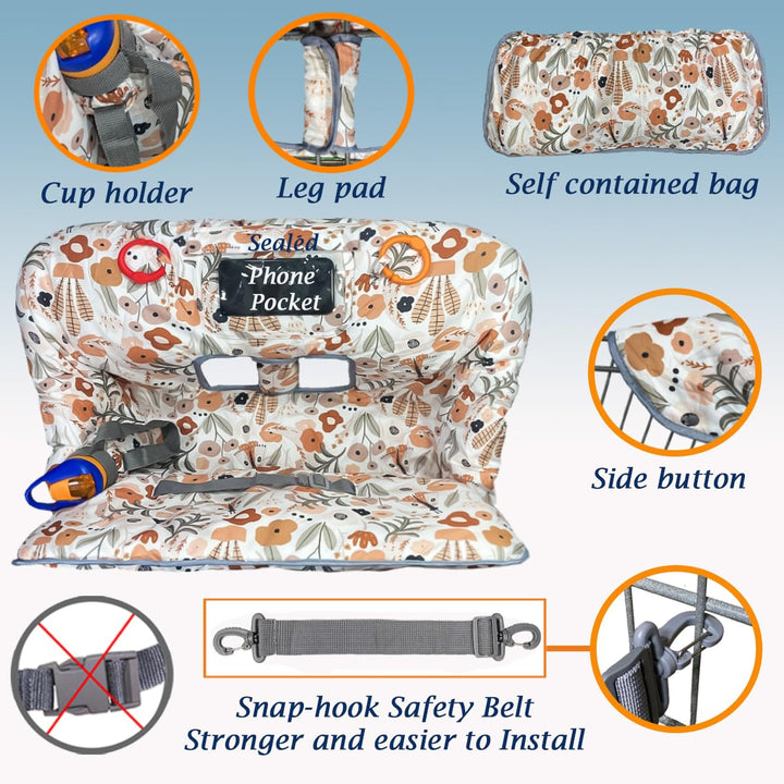 Shopping Cart Cover for Baby Grocery Cart Cover for Baby Boy and Baby Girl, High Chair Cover for Baby and Toddler, Baby Registry Gift - Waterproof - Extra Large - Cotton - Double Sided (Orange)
