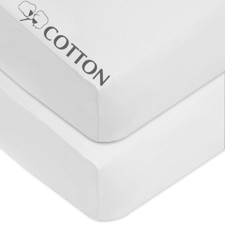 2 Pack 100% Natural Cotton Fitted Pack and Play Sheets 39" X 27" - Soft & Breathable Pack N Play Sheets for Playard & Mini Crib Mattress, White, for Boys & Girls