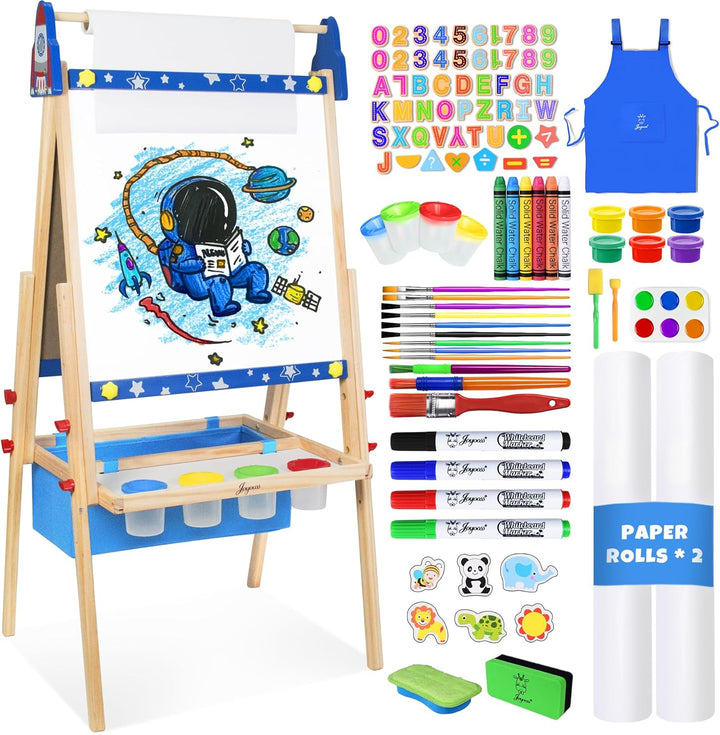 Art Easel for Kids Easel for Toddlers,Adjustable Standing Wooden Toddler Easels Kid Whiteboard & Chalk Board Dry Erase Board,Art Easel for Kids Age 2-4 4-8 9-12 Drawing Easels