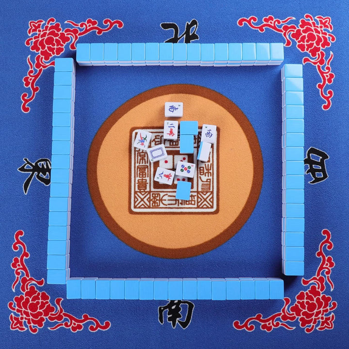 Mahjong Mat with 3 Dice & Carrying Bag, anti Slip and Noise Reduction Mahjong Table Mat for Poker, Card, Board & Tile Games (Blue, 31.5 Inches)