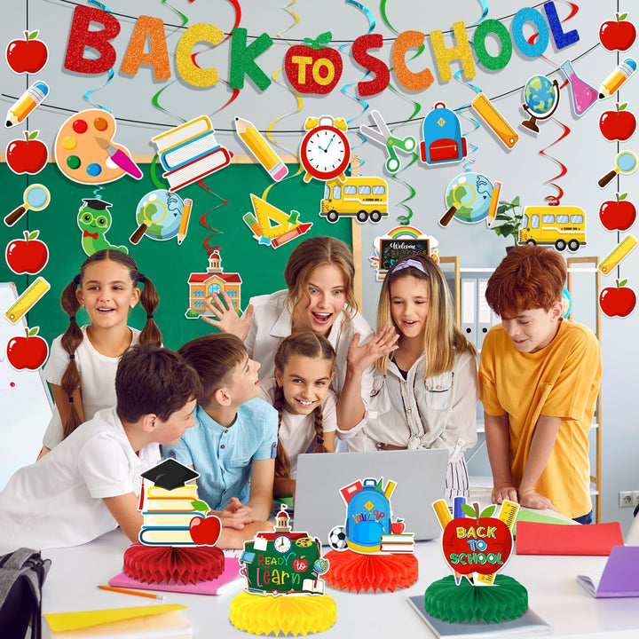 Back to School Decorations Back to School Hanging Banners Swirls and Honeycomb Centerpiece Welcome Back Decor for First Day of School Decorations School Themed Party