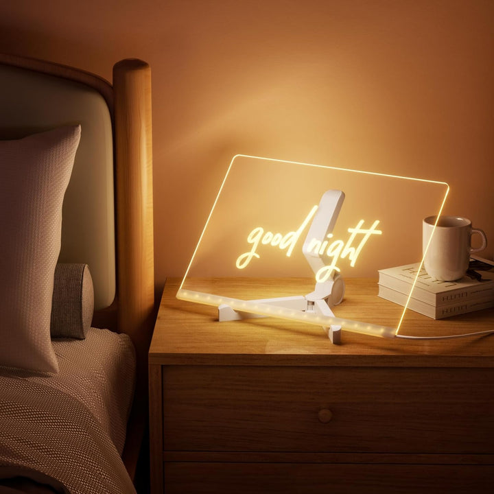 Led Drawing Board, 12"X8" Acrylic Dry Erase Board Doodle Glow, Light up Note Board with Stand and 7 Markers, Message Board, Drawing Board for Kids for Office, School, Home