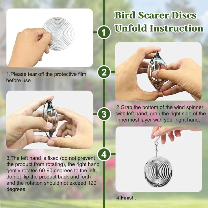 Bird Deterren for outside Patio, High Reflective round Bird Scare Devices Wind Spinners Outdoor Decor, 3D Mirror Bird Reflectors to Keep Swallows Sparrow Away Garden Porch Pool Windows