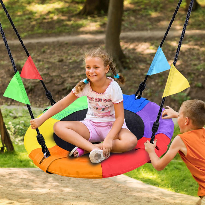 24 Inch Children Tree Swing, Outdoor Small Saucer Swing Platform Swing for Kid, round Flying Swing Wirh Adjustable Hanging Ropes for Backyard, 220Lb Weight Capacity Great for 1-2 Kids