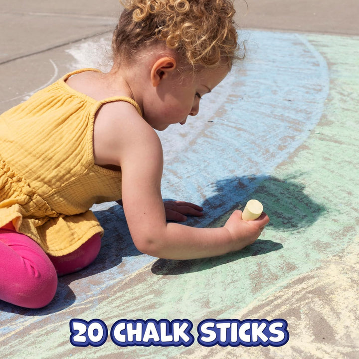 Jumbo Sidewalk Chalk | Set of 20 | 9 Colors | Washable and Non-Toxic | Bulk Set of Chalk for Kids