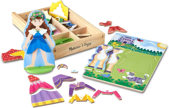 Ballerina and Fairy Magnetic Dress-Up Double-Sided Wooden Doll and Swan Pretend Play Set (52 Pcs)