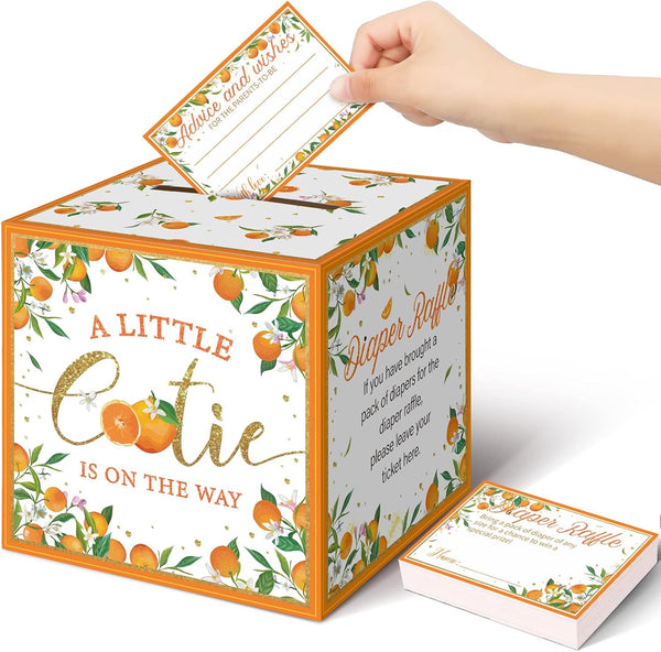 51 Pieces Little Cutie Diaper Raffle Tickets with Diaper Raffle Card Box for Baby Shower Decorations Little Cutie Diaper Raffle Sign Box Diaper Raffle Game Insert Advice and Wishes Diaper Raffle