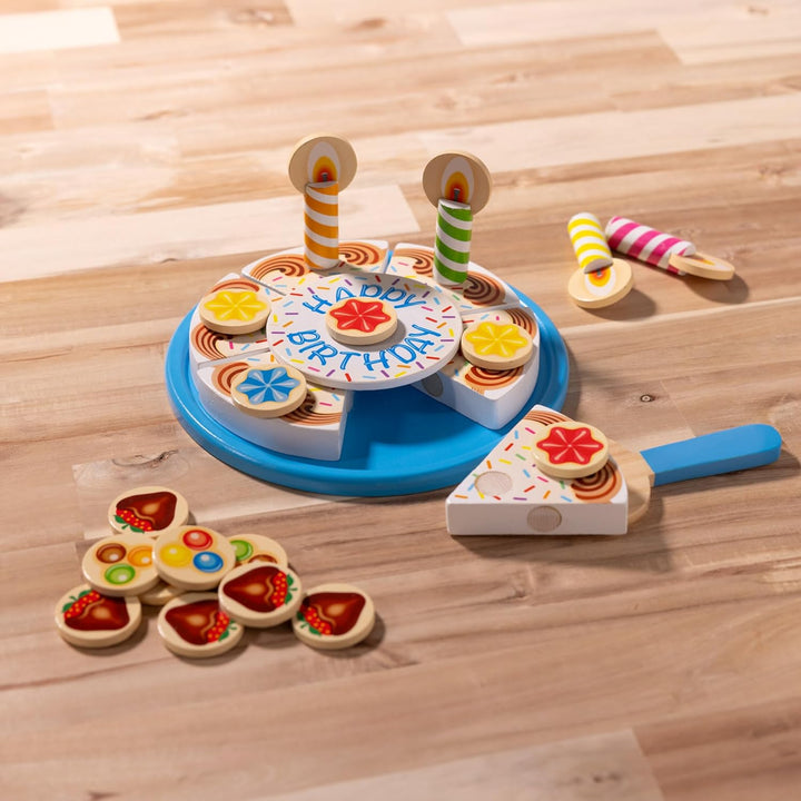 Birthday Party Cake - Wooden Play Food with Mix-N-Match Toppings and 7 Candles