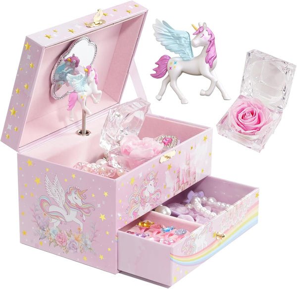 Children'S Jewelry Box, Kids Jewelry Organizer with Unicorn for Little Girls, Jewelry Case Gift for Toddler Age 2 3 4 5 6 7 8 -Sunshine