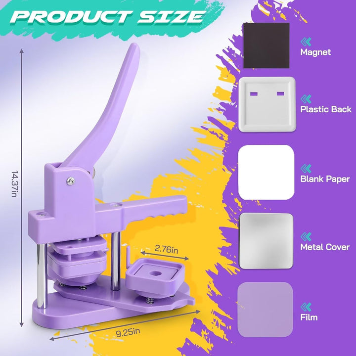 Square Magnet Button Maker Press Machine with 100 Sets Square Badge Making Supplies 2'' X 2'', Custom Fridge Badges – Ideal for Parties, Events, Business, School