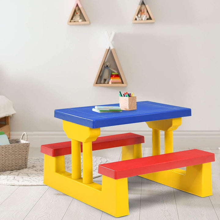 Kids Picnic Table, Indoor & Outdoor Table and Bench with Removable Umbrella, Portable Toddler Picnic Table and Chair Set for Garden, Backyard, Patio
