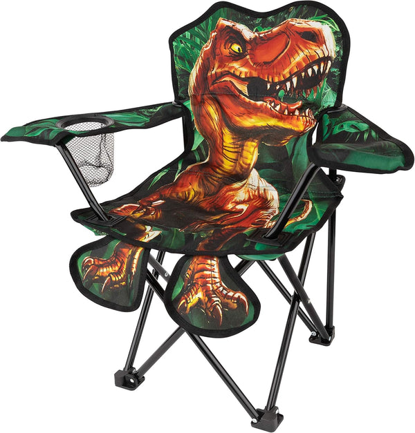 Outdoor Dinosaur Kids Camping Chair – Foldable Children’S Chair for Camping, Tailgates, Beach, – Carrying Bag Included Mesh Cup Holder & Sturdy Construction. Ages 5 to 10 (Patent Pending)