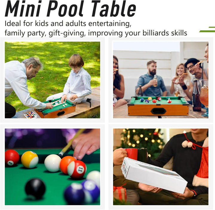 Mini Pool Table Set Pool Table for Cats Small Billiards Game with 16 Balls 2 Billiard Sticks 6 Chalk Cube 6 Pool Cue Tip 1 Brush 1 Triangle Tabletop Portable Billiard for Home Office Desk Cat
